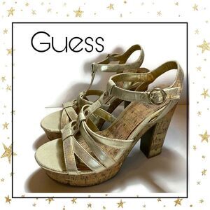 Guess Metallic Gold Platform Cork Heels 9